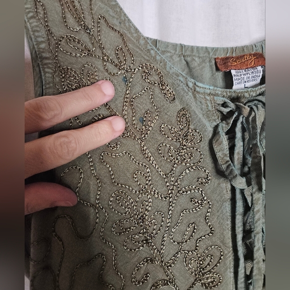 Scully Lace Up Dress Custom Hand Dyed Green And Teal Sz L - Picture 13 of 14